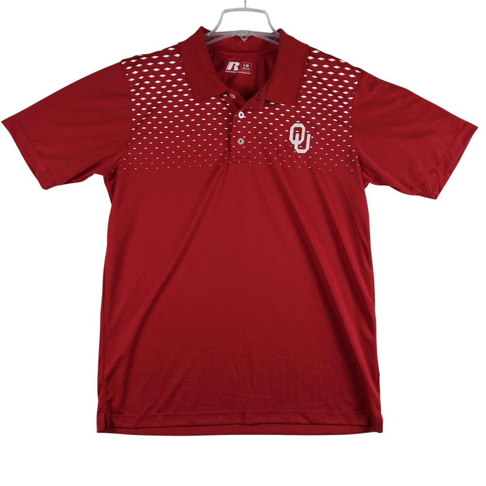 Oklahoma Sooners Polo Shirt Mens Large Red NCAA Football Russell Athletic OU